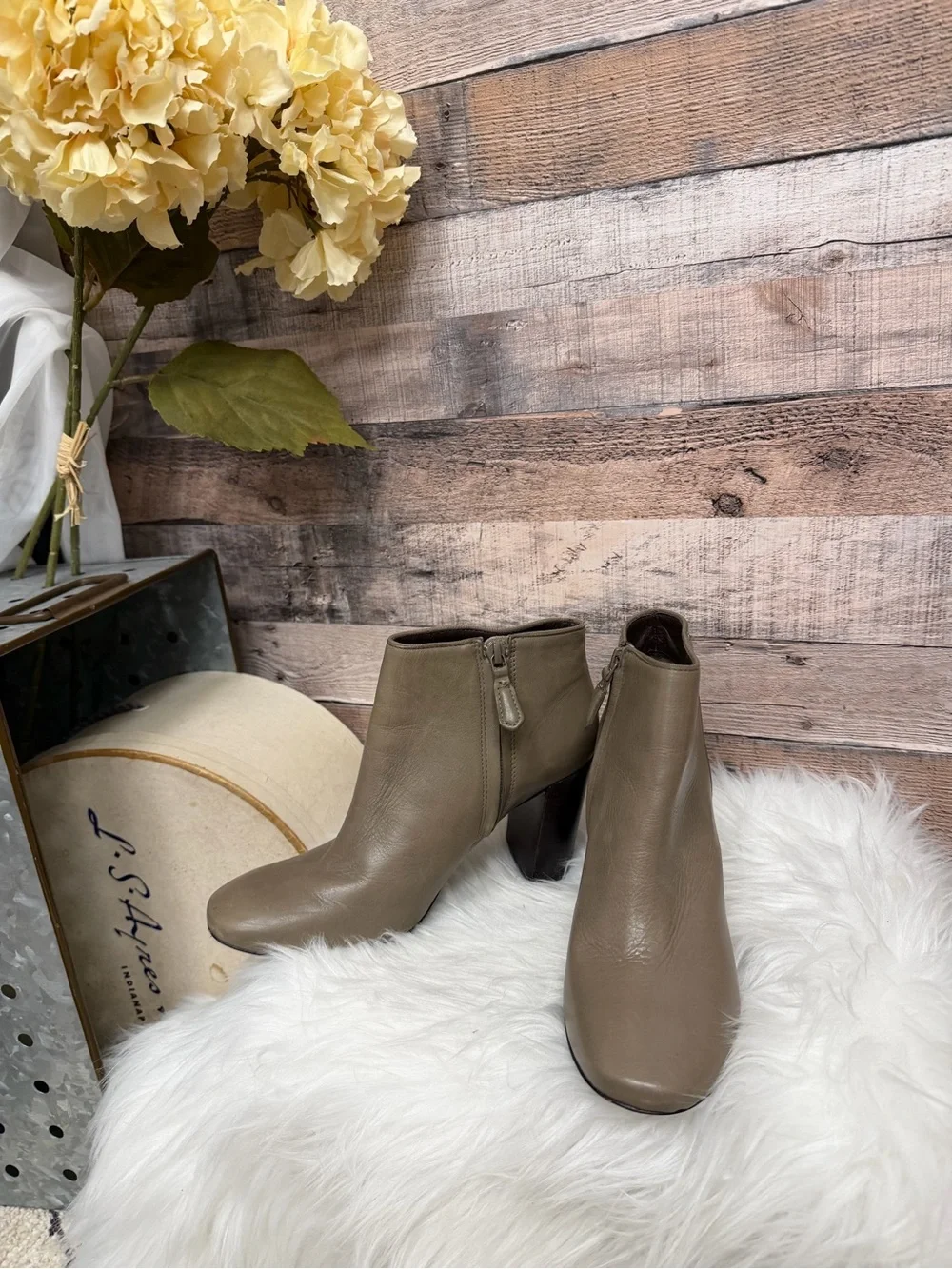 Tory Burch Taupe  Leather Ankle Booties